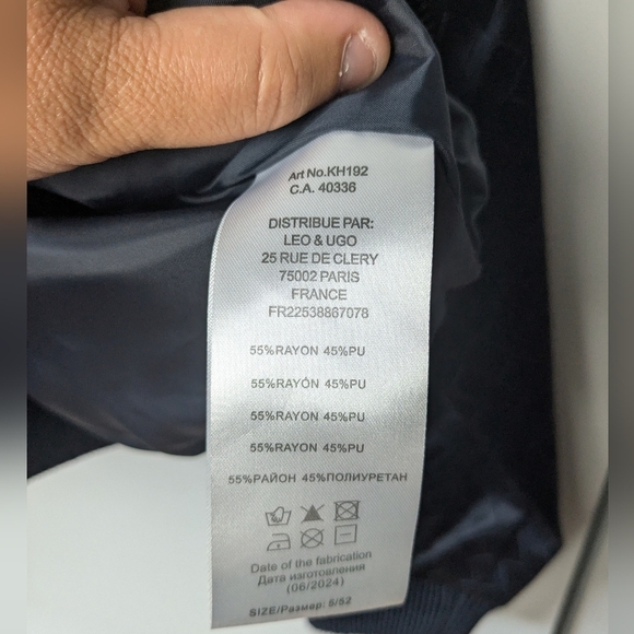 NWT ! LEO & UGO Gina Jacket Navy Blue Glossy Size 5 = XL Perfect For Fall ! - Picture 9 of 16